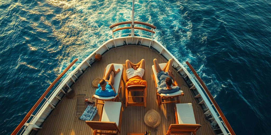 People on a cruise ship relaxing on the deck during their cruise holiday